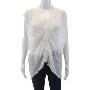 Derek Lam Womens Sleeveless V Neck Gathered Relaxed Fit Blouse White Size 6